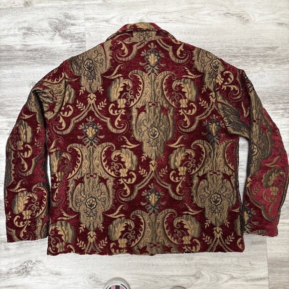 DB Sport Tapestry Velvet Jacket Womens M Ruby Gold Blazer Embroidery Vintage - Picture 7 of 8